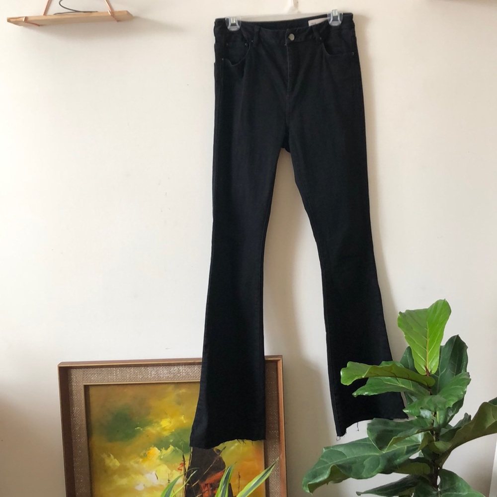 High waist wide leg black denim